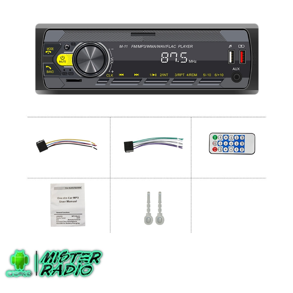 1 leitor de rádio Bluetooth DIN, MP3, áudio FM, USB, AUX