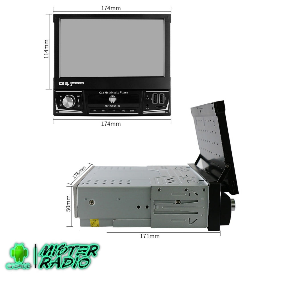 Rádio navegador GPS universal 1 DIN, tela retrátil de 7 polegadas