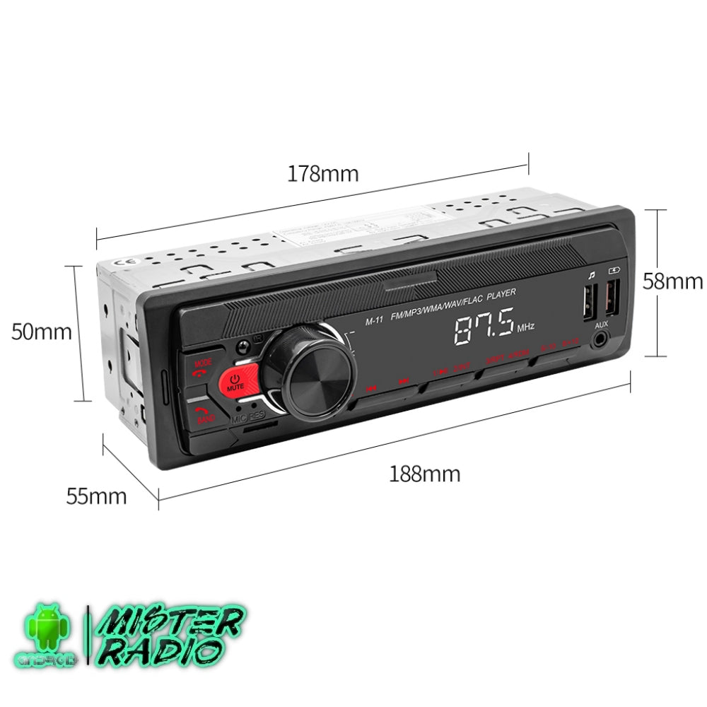 1 leitor de rádio Bluetooth DIN, MP3, áudio FM, USB, AUX 