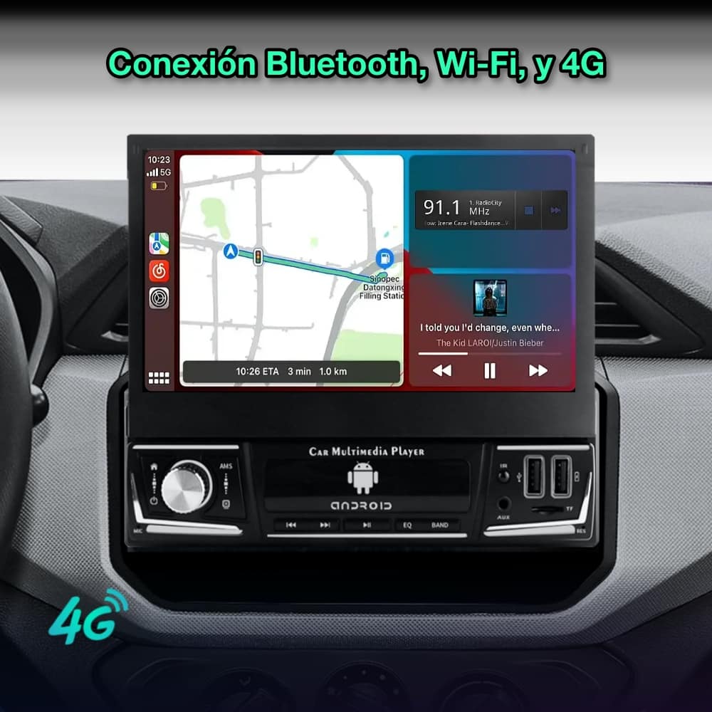 Rádio navegador GPS universal 1 DIN, tela retrátil de 7 polegadas 