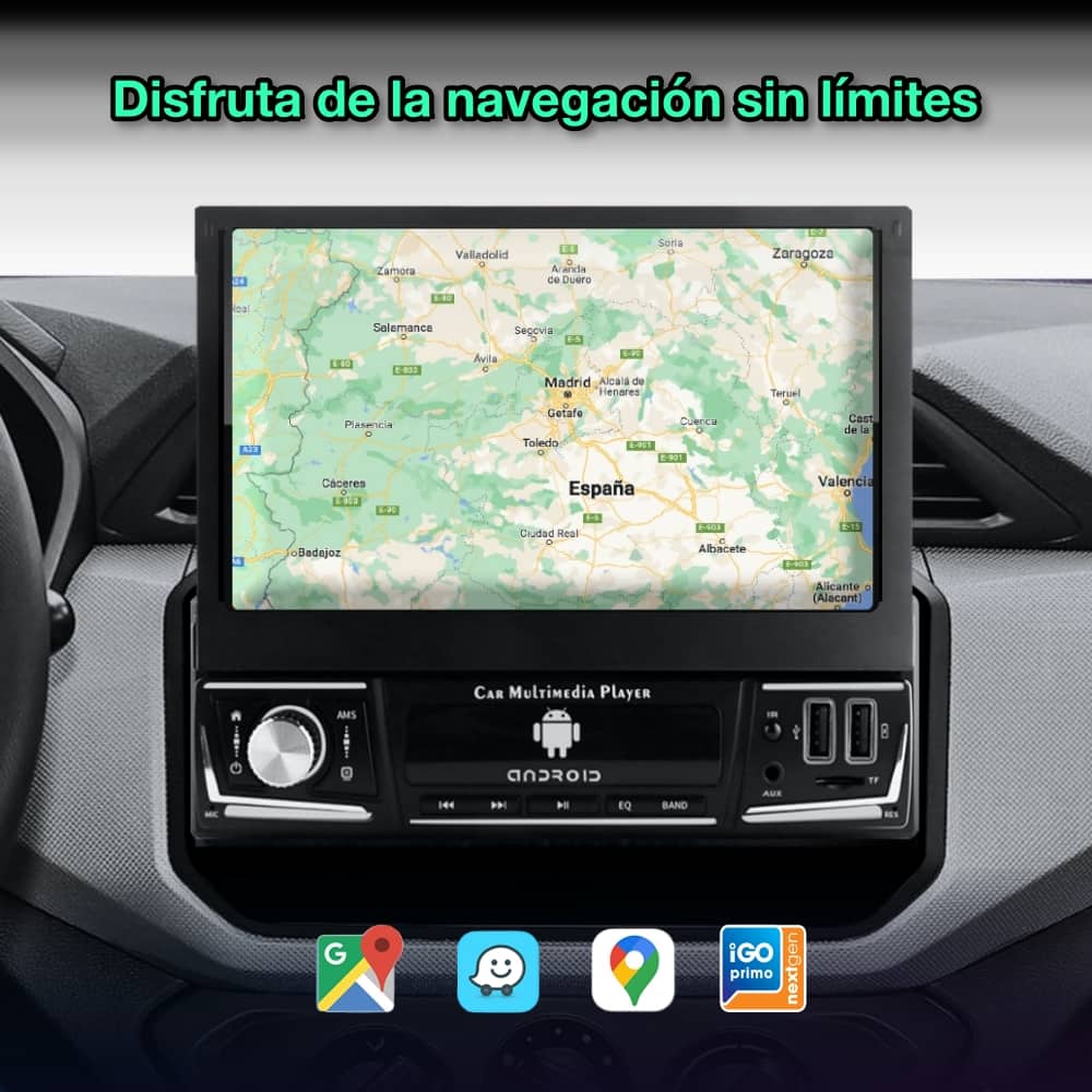 Rádio navegador GPS universal 1 DIN, tela retrátil de 7 polegadas 